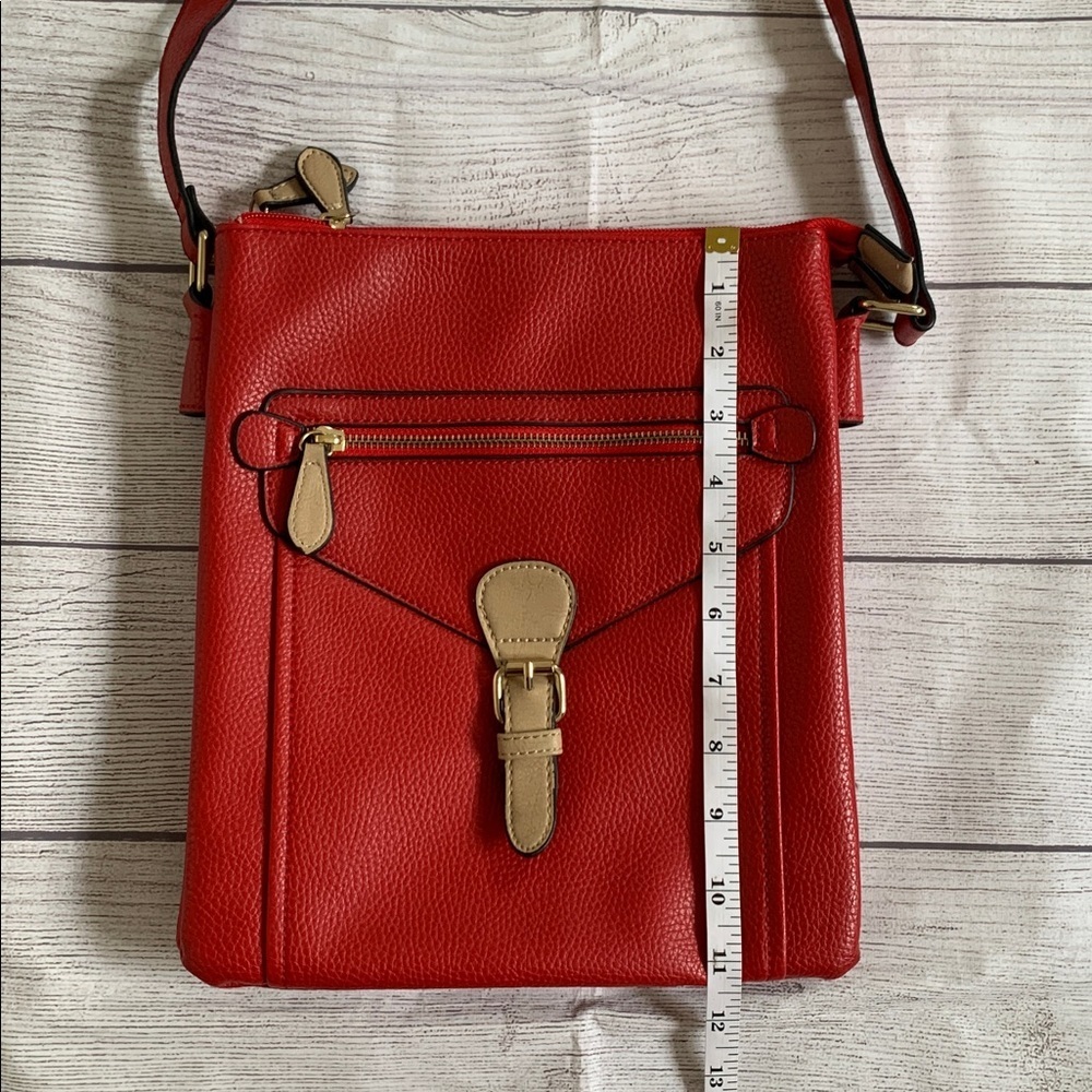 Charming Charlie Red Faux Cobbled Leather Crossbody Bag with Adjustable Strap - Picture 5 of 8